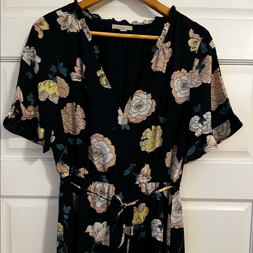 Loft Floral Midi Dress (M) New